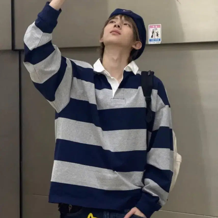 [BUNJANG] Polo Ralph Lauren Big Fit Stripe Rugby Jersey T-Shirt / 폴로 빅핏 스트라이프 저지 럭비 티셔츠