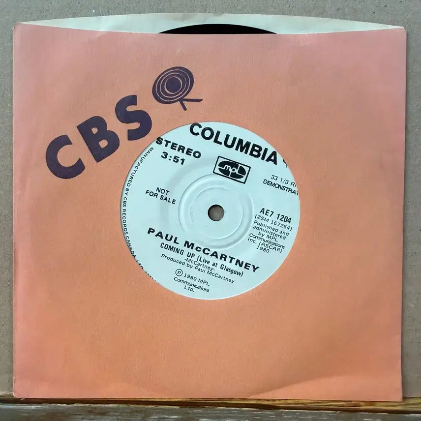 [BUNJANG] Paul McCartney Coming Up (Live At Glasgow) 7-inch EP 1980 Original Promo / (7인치 EP) Paul McCartney - 1980년 PROMO 초반