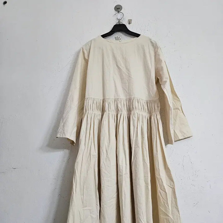 [BUNJANG] Ivory Long Pleated 7-Part Dress / 아이보리 롱 원피스 주름 7부
