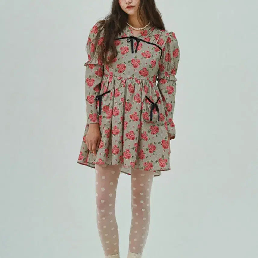 [BUNJANG] Jollyraid Rose Ribbon Mini Dress / 졸리레이드 로즈 리본 원피스
