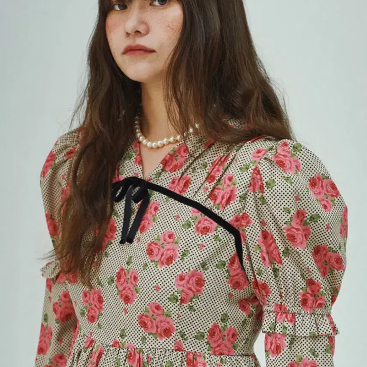 [BUNJANG] Jollyraid Rose Ribbon Mini Dress / 졸리레이드 로즈 리본 원피스