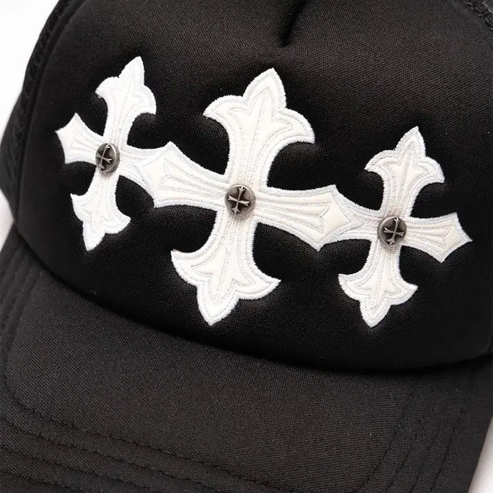 [BUNJANG] Supplier Leather Patch Mesh Snapback Hat / Supplier 서플라이어 십자가 레더 패치 메쉬 스냅백 모자