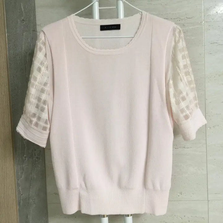 [BUNJANG] MICHAA Lace Sleeve Blouse / MICHAA 미샤 펀칭 레이스 반팔 니트 85