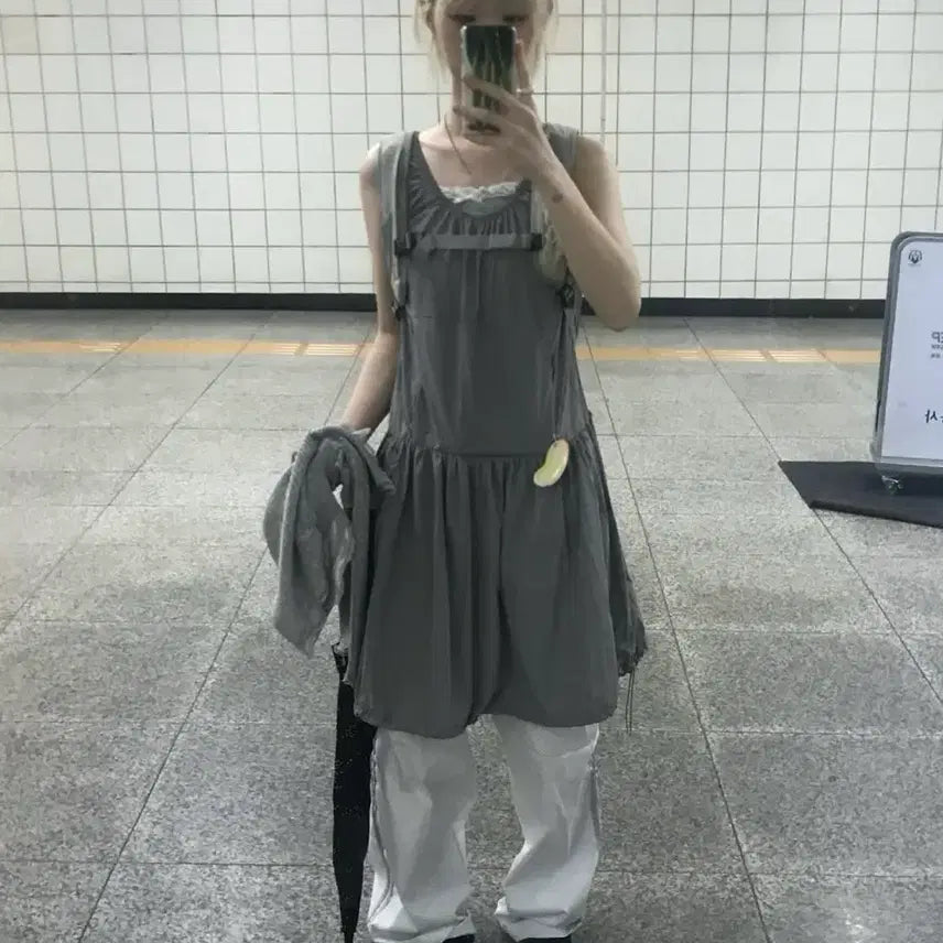 [BUNJANG] Yourbin Layered Bustier Dress - Gray / 너의빈 유바니 yourbin 레이어드 원피스 뷔스티에 그레이