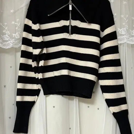 [BUNJANG] Zara Striped Zipper Knit Sweater / Zara 지퍼 니트 스웨터 스트라이프