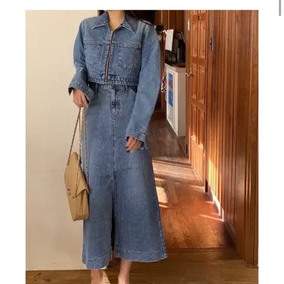 [BUNJANG] Bybeige Denim Jacket Skirt Set / 바이베이지 데님 자켓 스커트 셋업