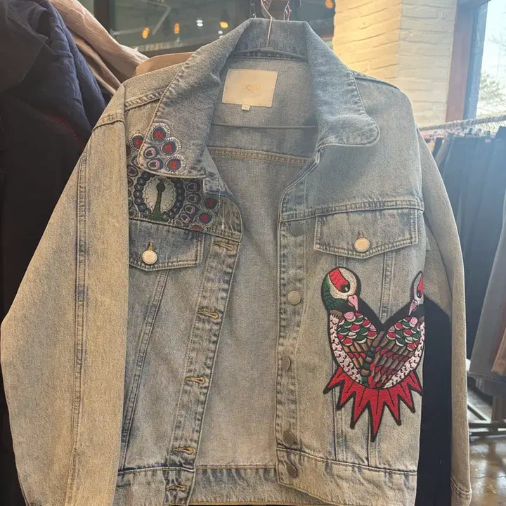 [BUNJANG] Maje Embroidered Denim Jacket / maje 마쥬 자수 데님 청자켓