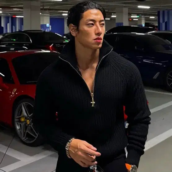 [BUNJANG] 라파나토 에뚜알 캐시미어 하프집업 블랙 52 / 라파나토 에뚜알 캐시미어 하프집업 블랙 52