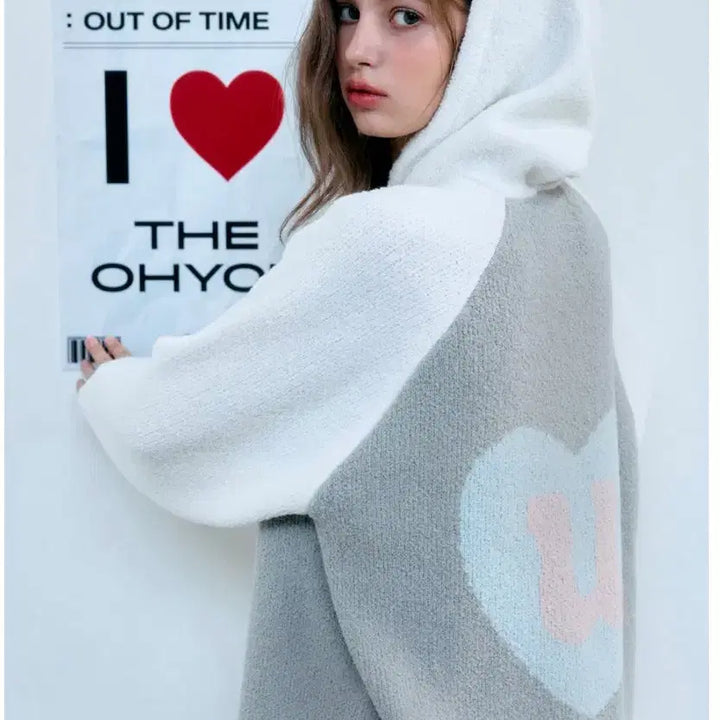 [BUNJANG] The Ouyu Heart Pattern Hoodie Knit / 더오유 니트