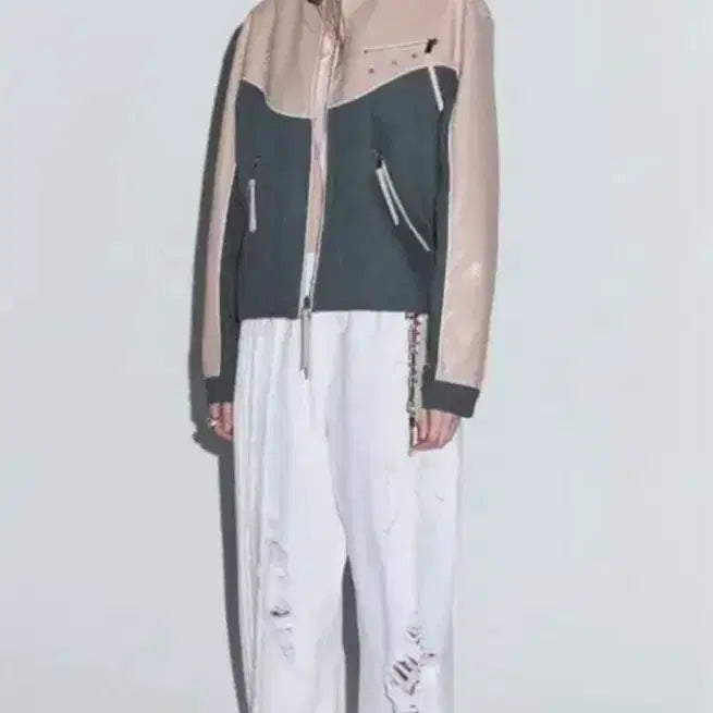 [BUNJANG] RSSC Leather Denim Biker Jacket Pink Grey Size 0 / RSSC 레더 데님 바이커자켓 핑크그레이 0사이즈