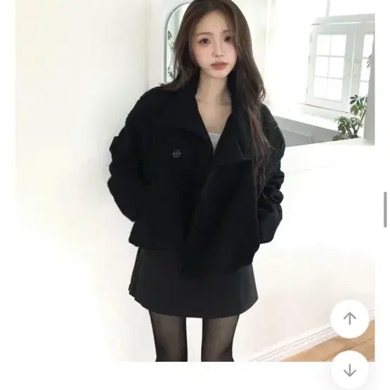 [BUNJANG] Black Faux Fur Half Coat / 퍼 반 코트 블랙