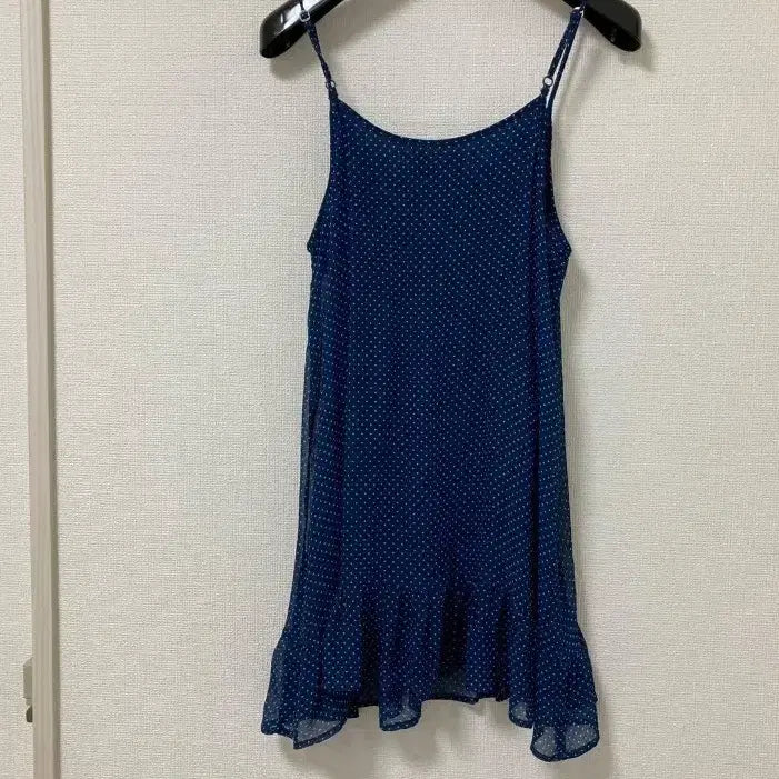 [BUNJANG] Navy Dot Ruffle Mini Dress / 네이비 도트 캉캉 미니 원피스