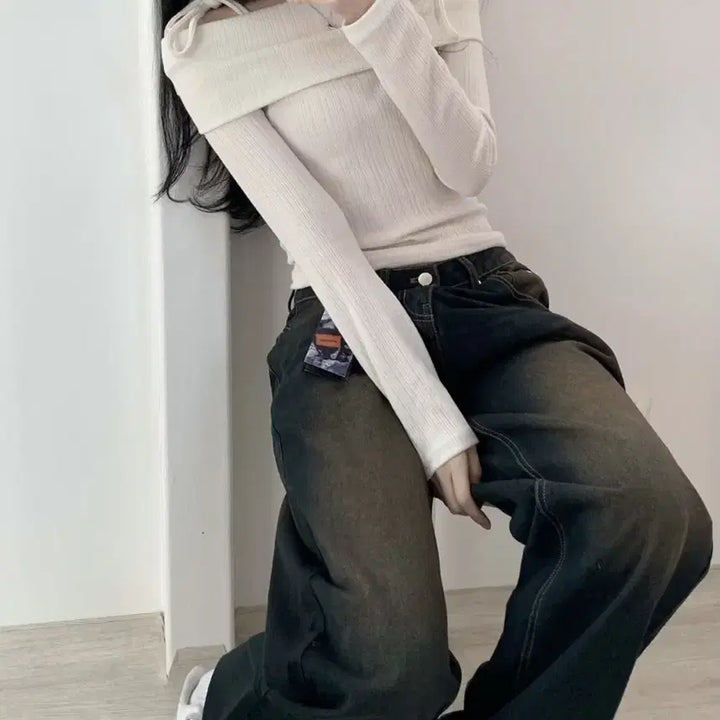 [BUNJANG] Ablie Ribbon Tie Off-Shoulder Top / 에이블리 리본 끈 오프숄더 아이보리 색상