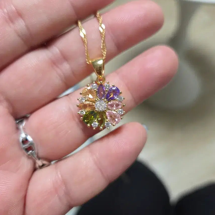 [BUNJANG] Gold Flower Cubic Necklace / 골드 플라워 큐빅 목걸이