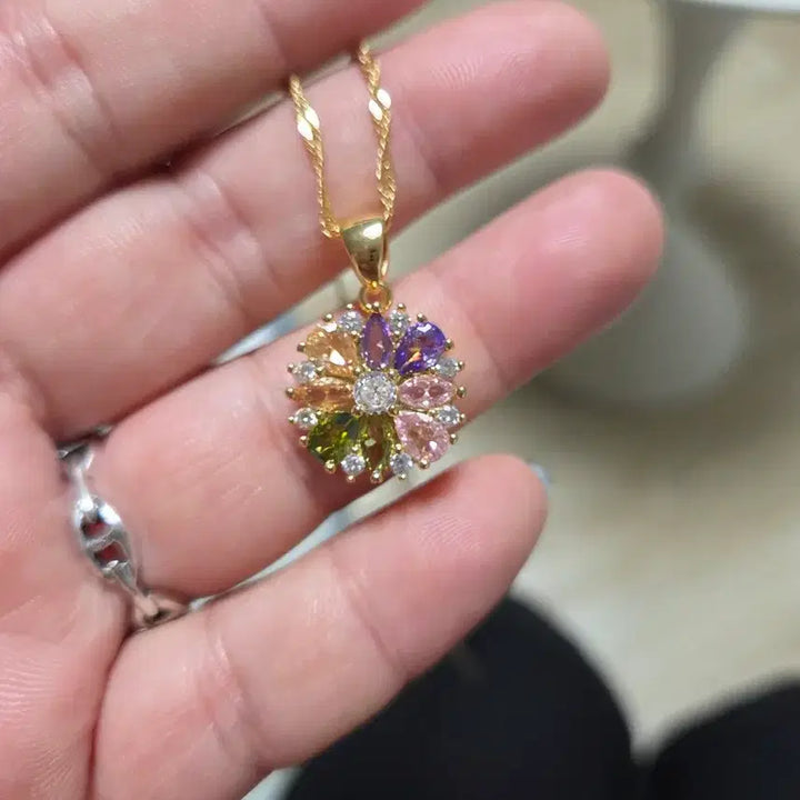 [BUNJANG] Gold Flower Cubic Necklace / 골드 플라워 큐빅 목걸이