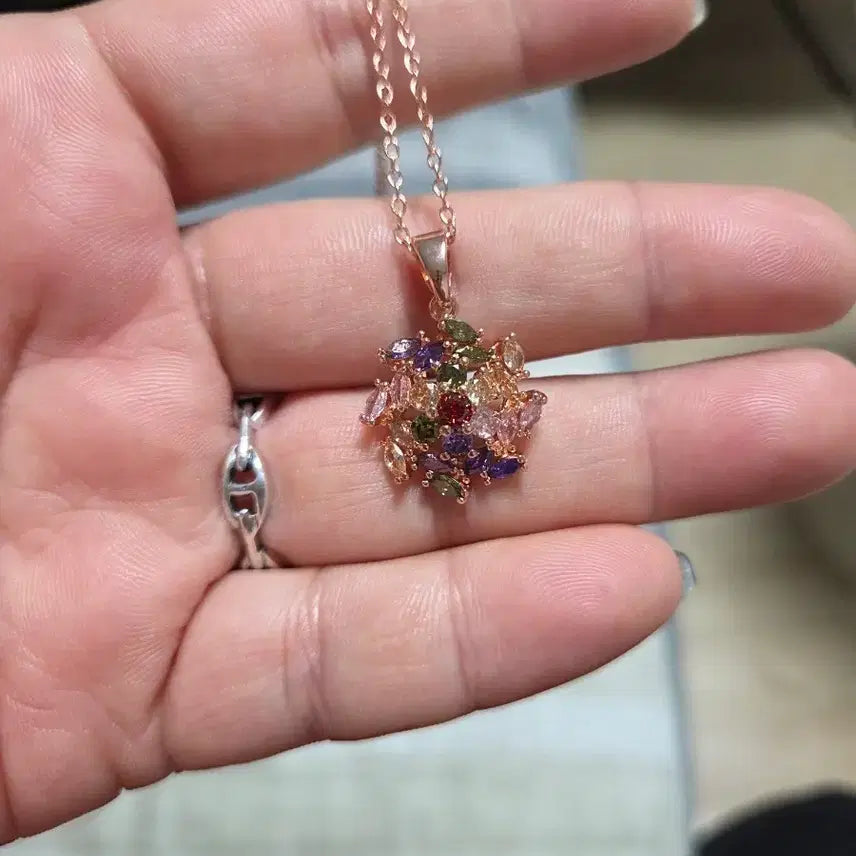[BUNJANG] Rose Gold Multicolor Cubic Necklace / 로즈골드 멀티컬러 큐빅 목걸이