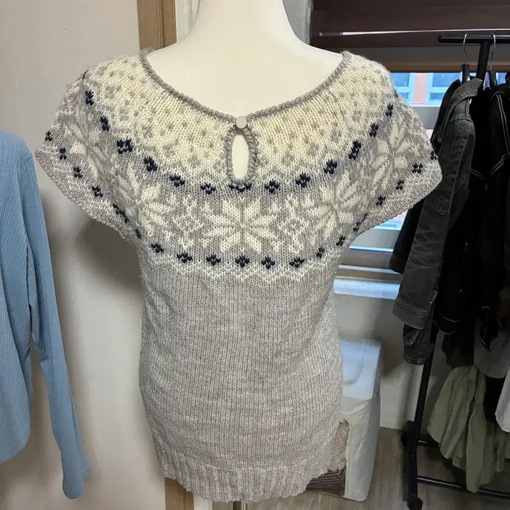 [BUNJANG] Nordic Pattern Short Sleeve Knit Top / 노르딕 패턴 반팔 니트