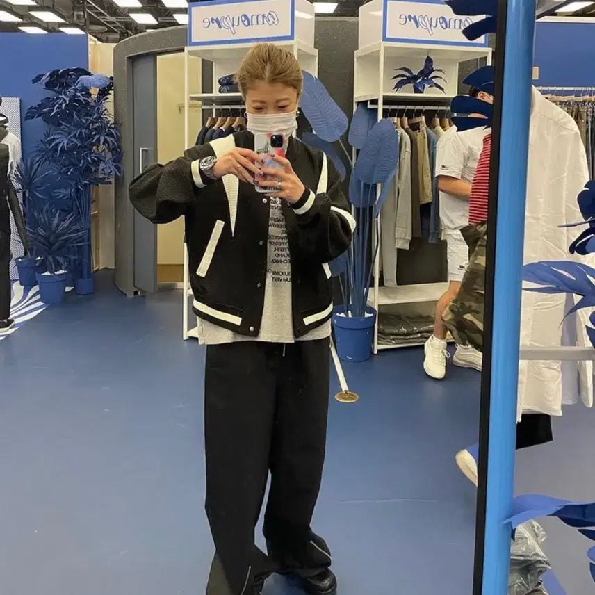 [BUNJANG] Matinkim Color Object Baseball Jumper Varsity Black / 마뗑킴 컬러 오브젝트 베이스볼 점퍼 바시티 블랙