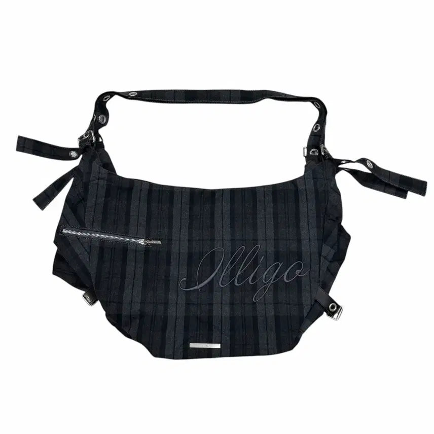 [BUNJANG] ILLIGO Letter Big Shoulder Bag (Check, Gray) / ILLIGO 일리고 레터 빅 숄더백 체크 그레이 가방