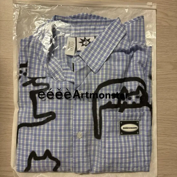 [BUNJANG] Kuas Cat Graffiti Check Summer Shirt / [단순개봉 새상품] eeee / kuas 고양이 그래피티 체크 여름 셔츠