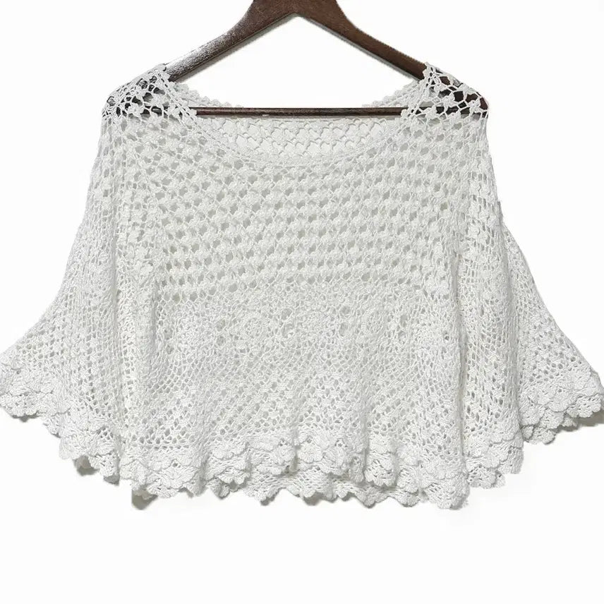 [BUNJANG] Vintage White Crochet Knit Top / 일본빈티지 A라인펀칭크로셰크로쉐뜨개 숏니트화이트모리걸하구미룩갸루y2k히피