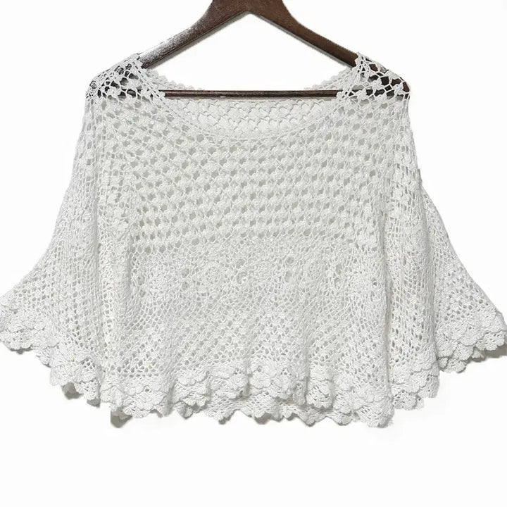 [BUNJANG] Vintage White Crochet Knit Top / 일본빈티지 A라인펀칭크로셰크로쉐뜨개 숏니트화이트모리걸하구미룩갸루y2k히피