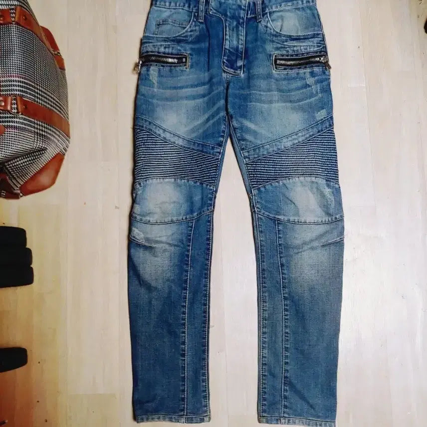 [BUNJANG] Biker Jeans Tapered Slim Fit / 바이커진 중청 지퍼 28- 30 락시크 테이퍼드 슬림핏