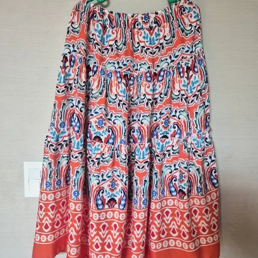 [BUNJANG] Orange Patterned Ruffle Long Skirt / 오렌지색 패턴 캉캉 스커트