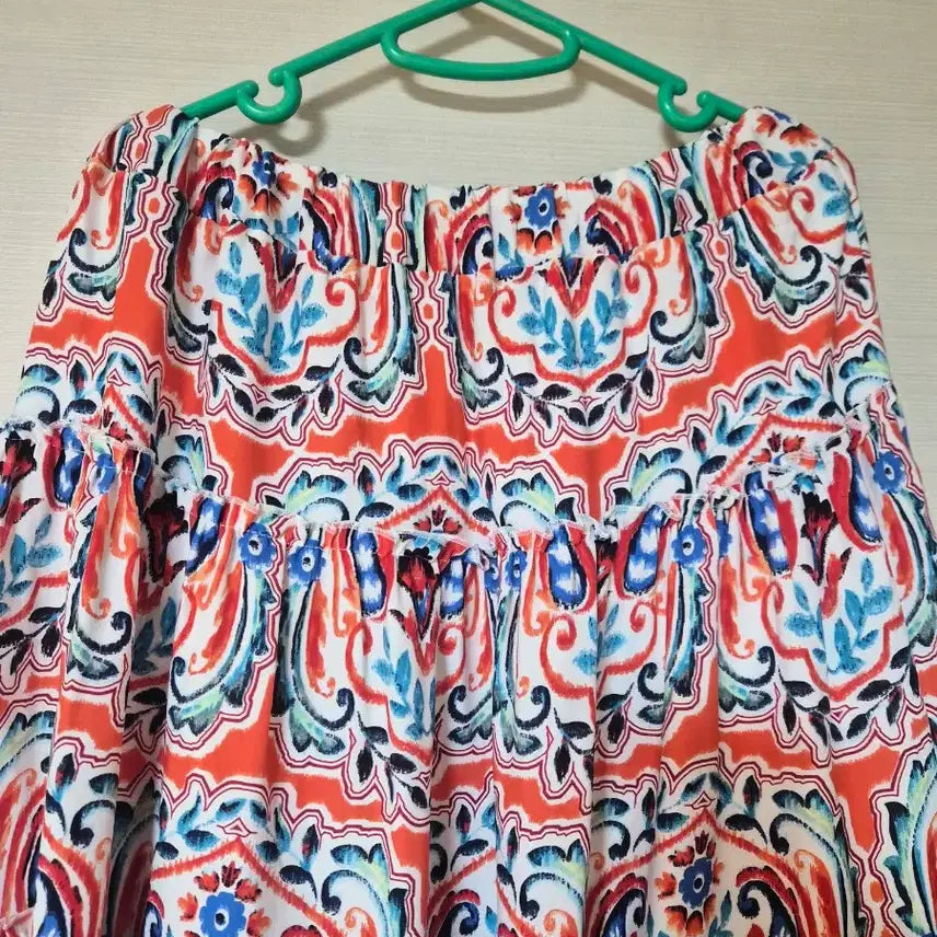[BUNJANG] Orange Patterned Ruffle Long Skirt / 오렌지색 패턴 캉캉 스커트