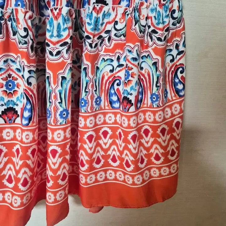 [BUNJANG] Orange Patterned Ruffle Long Skirt / 오렌지색 패턴 캉캉 스커트