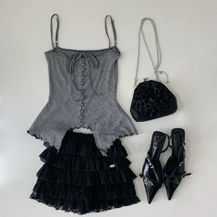 [BUNJANG] Illygo Ruffle Skirt Pants Black / 일리고 캉캉 프릴 스커트 팬츠 블랙