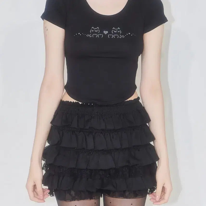 [BUNJANG] Illygo Ruffle Skirt Pants Black / 일리고 캉캉 프릴 스커트 팬츠 블랙