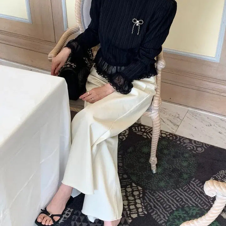 [BUNJANG] Bycini Pleats Lace Blouse / 바이씨니 플리츠 레이스 블라우스:)