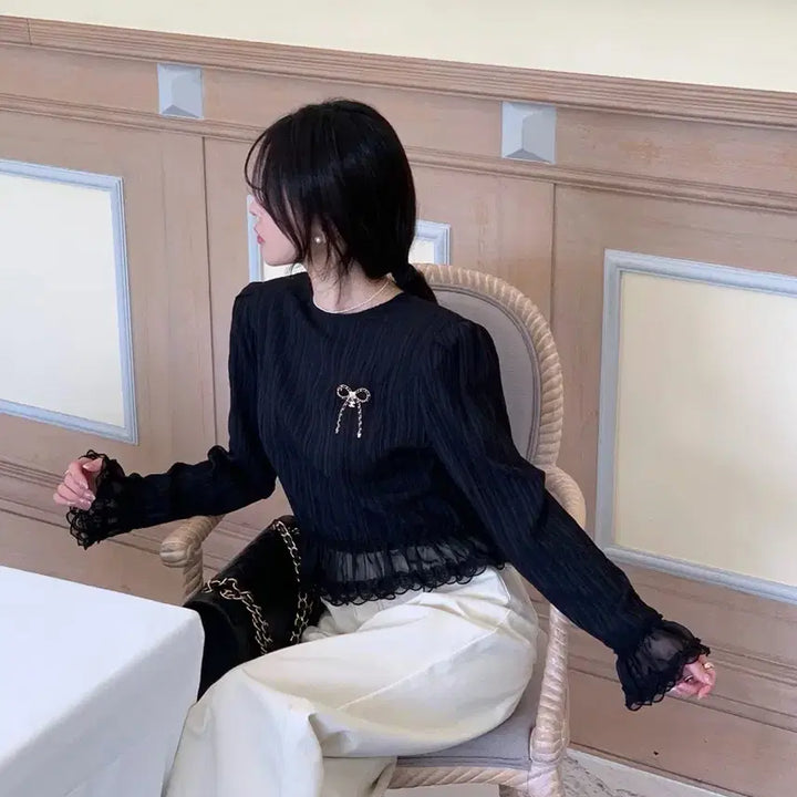 [BUNJANG] Bycini Pleats Lace Blouse / 바이씨니 플리츠 레이스 블라우스:)