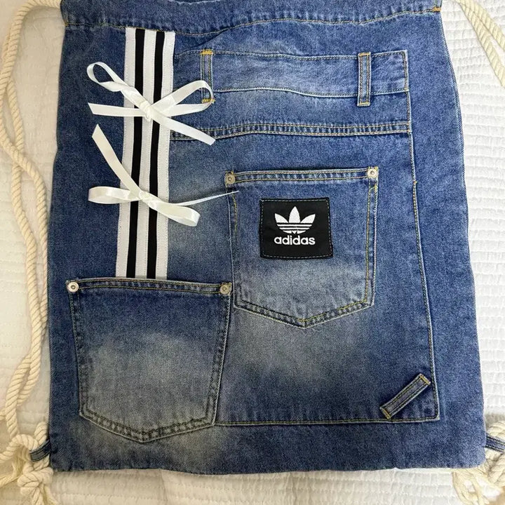 [BUNJANG] Yoon Aena Denim String Backpack / 윤애나 데님 스트링 백팩