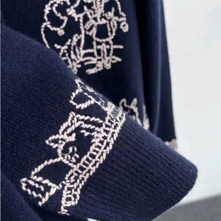 [BUNJANG] Sea Embroidered Wool Cardigan - Navy / Sea 자수 울 가디건 네이비