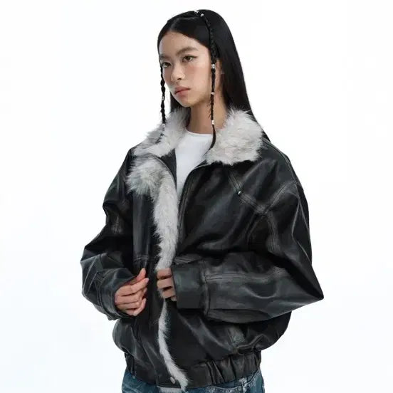 [BUNJANG] Roughneck Washed Leather Mustang Jacket Gray M / 러프넥 러프넥 워싱 레더 무스탕 자켓 그레이 m