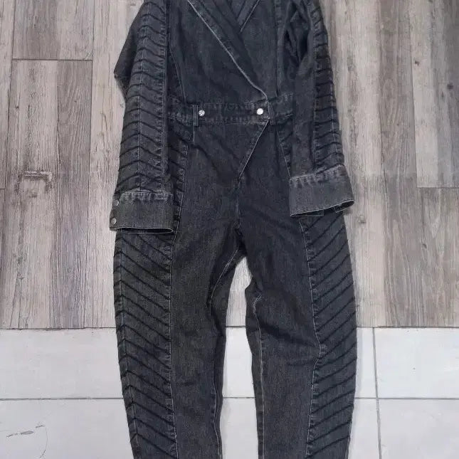 [BUNJANG] Black Denim Rider Style Jumpsuit / 블랙 데님 점프수트 라이더 스타일