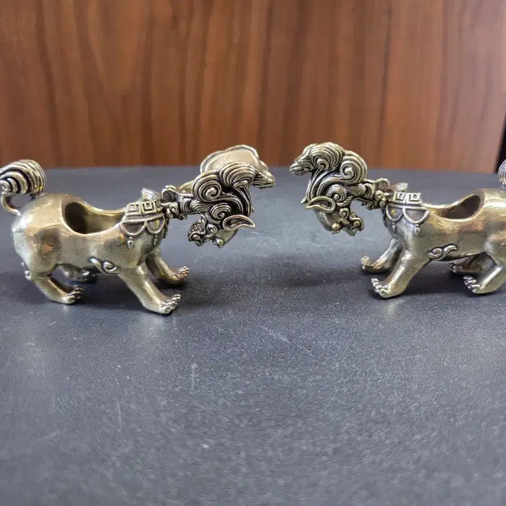 [BUNJANG] Brass Haetae Incense Burner Pair Ornament / 황동 해태상 향로 한 쌍 장식품