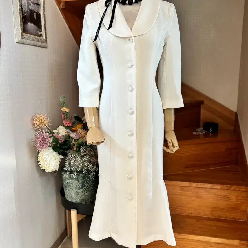[BUNJANG] White Collar Neck Long Dress / 화이트 카라넥 롱 원피스