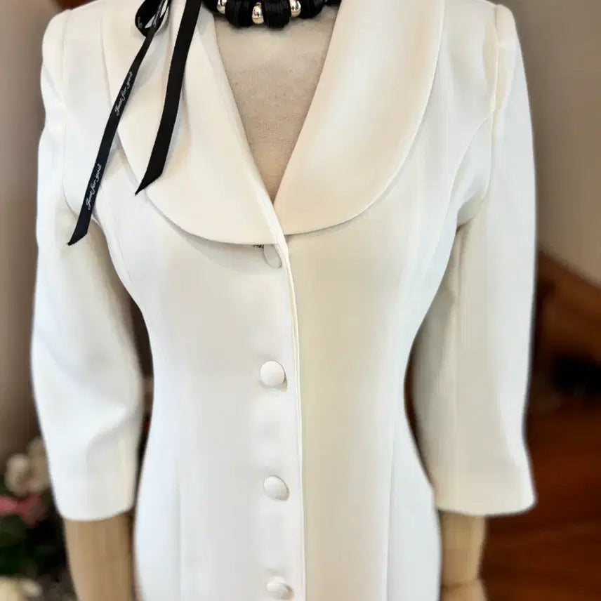 [BUNJANG] White Collar Neck Long Dress / 화이트 카라넥 롱 원피스