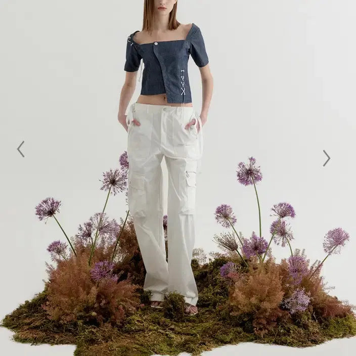 [BUNJANG] YUSE Square Neck Denim Lace-up Top / YUSE유즈 스퀘어넥 데님 레이스업 탑 S