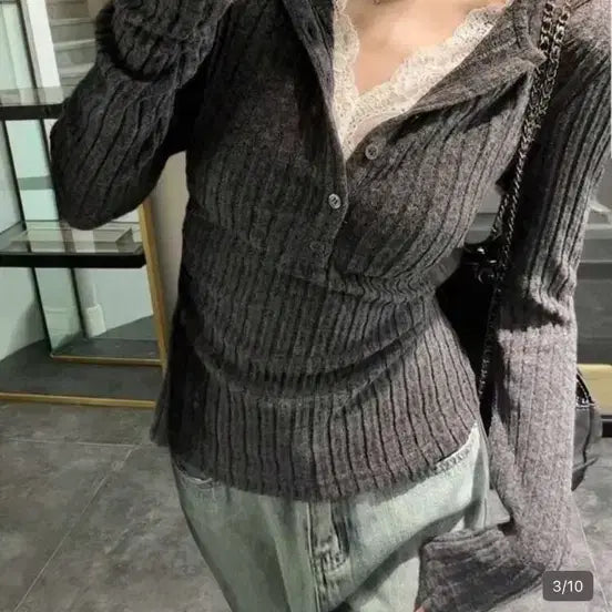 [BUNJANG] Layered Lace Long Sleeve Top / 레이스 레이어드 긴팔티 상의