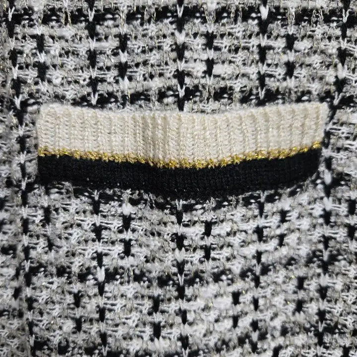 [BUNJANG] Tweed V-Neck Cardigan (M) / 트위드 짜임 배색 브이넥 가디건 M 새상품