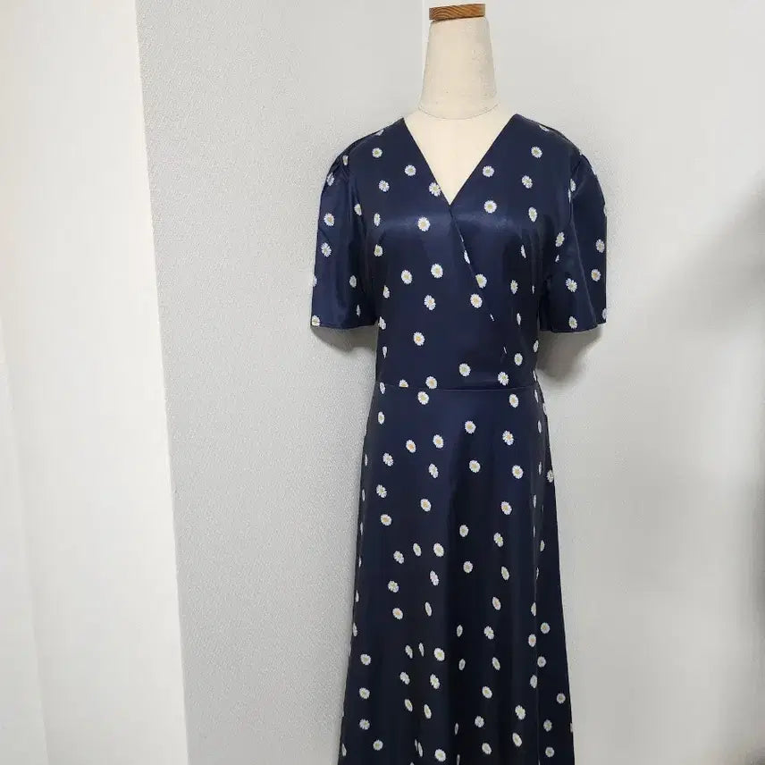 [BUNJANG] Navy Daisy Wrap Long Dress XL / 네이비 데이지 랩 원피스 XL