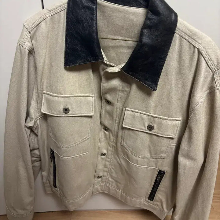 [BUNJANG] COOR Leather Patchwork Field Jacket (Sand Beige) L / 쿠어 레더 패치워크 필드 자켓 (샌드베이지) L