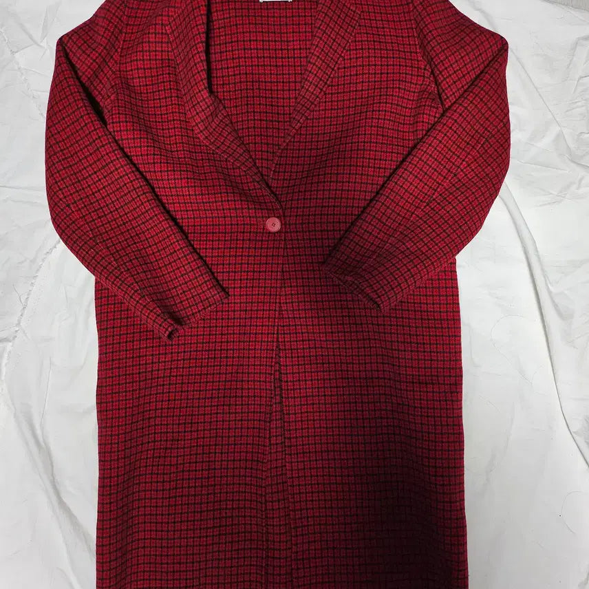 [BUNJANG] Sandro Red Black Check Pattern Wool Blend Handmade Coat L / 산드로 레드 블랙 체크 패턴 핸드메이드 울 혼방 코트 L