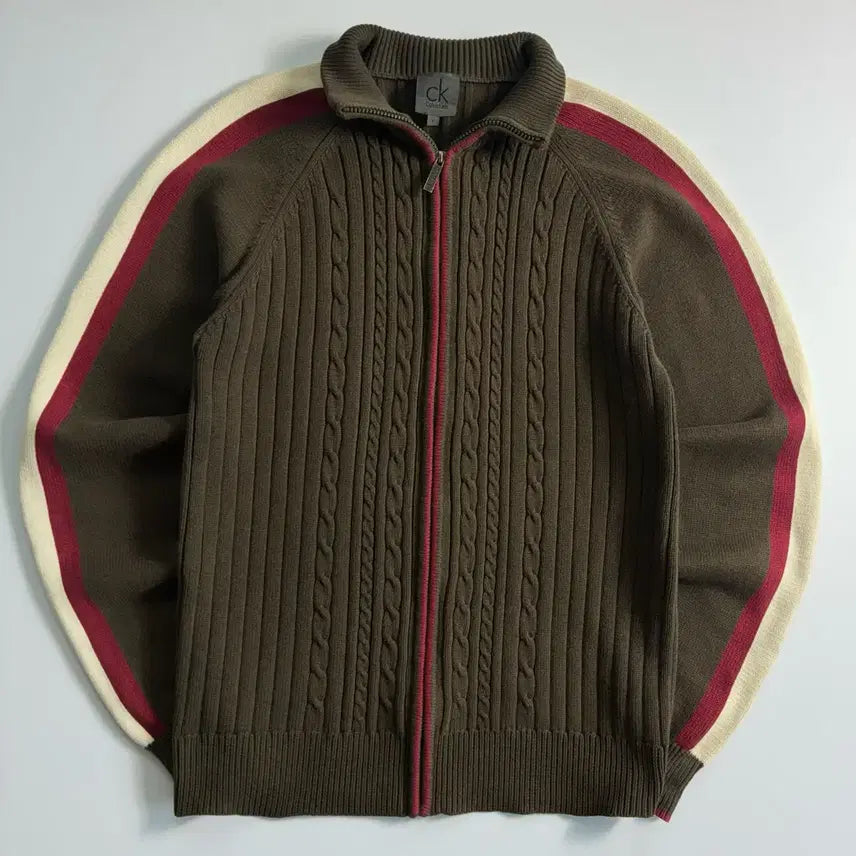 [BUNJANG] Calvin Klein Cotton Sideline Cable Knit Zip-Up / Calvin klein  캘빈클라인 코튼 사이드라인 케이블 니트집업
