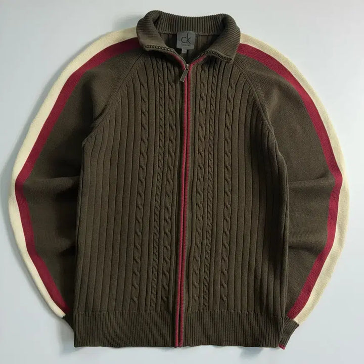 [BUNJANG] Calvin Klein Cotton Sideline Cable Knit Zip-Up / Calvin klein  캘빈클라인 코튼 사이드라인 케이블 니트집업