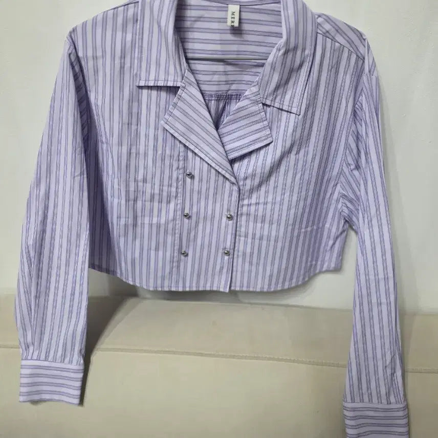 [SOLD OUT] 퍼플 스트라이프 크롭 셔츠